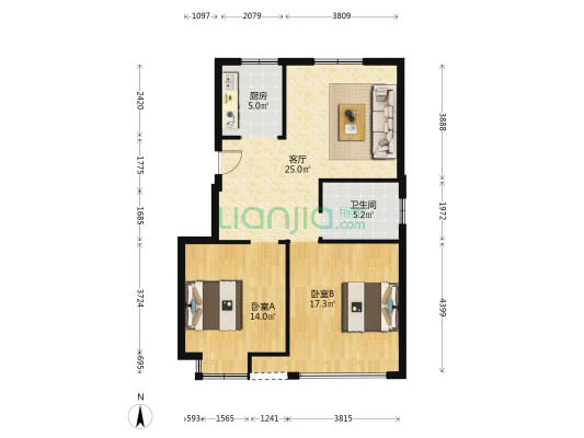 裕泰佳园小区 2室1厅1卫 85平方