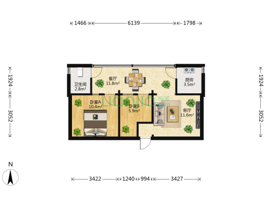 安康路53号 2室2厅1卫 52平方