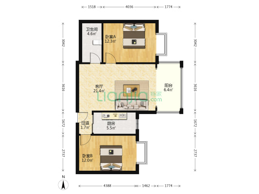 安宁粮油有限责任公司新建职工住宅楼 2室1厅1卫 89平方