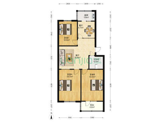 艺苑巷 3室2厅1卫 108平方
