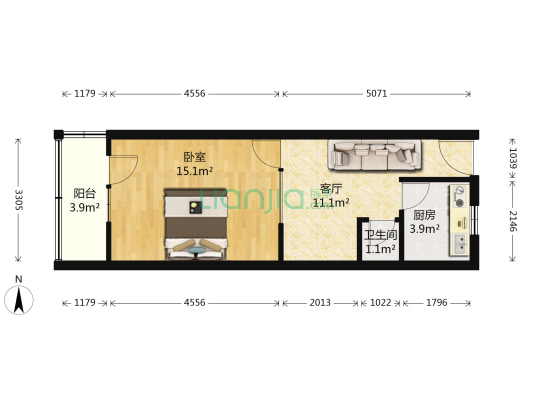 福姜里 1室1厅1卫 49平方