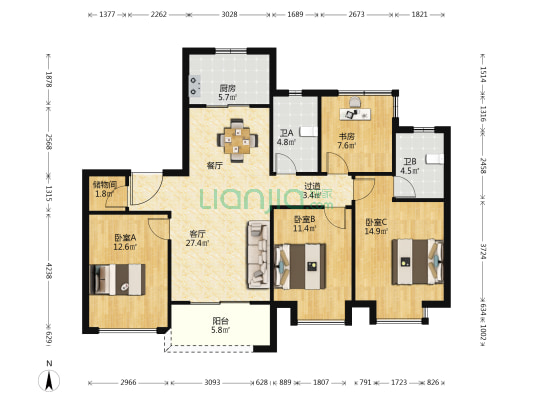 高线未来小区 4室1厅2卫 130平方