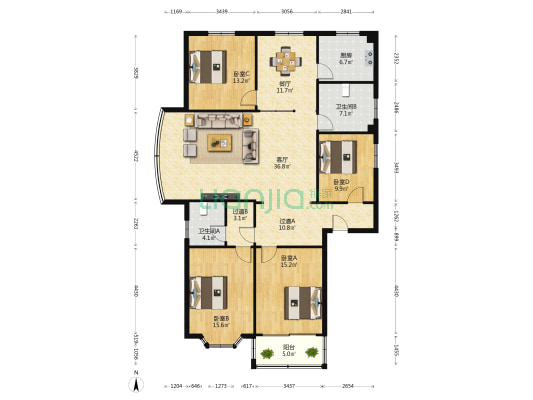 绿都玫瑰苑 4室2厅2卫 165平方