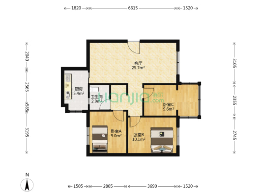 长顺南苑 3室1厅1卫 76平方