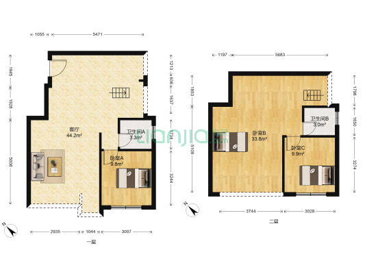 华美翡丽山二期 3室1厅2卫 90平方