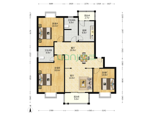 欣欣苑 3室2厅2卫 123平方