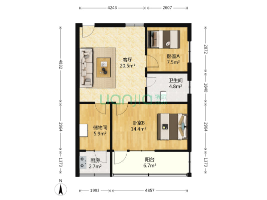煤场北拐103号院 2室1厅1卫 67平方