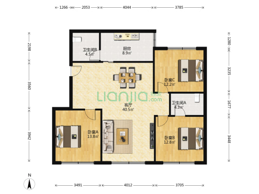 富春花园 3室1厅2卫 118平方