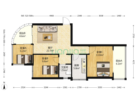 时代阳光 3室1厅1卫 79平方