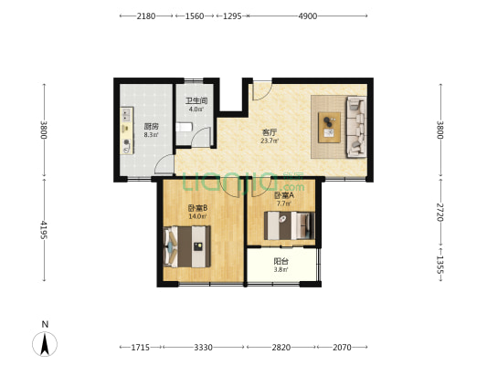 中天花园 2室1厅1卫 84平方