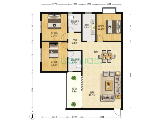 华馨园 3室1厅2卫 120平方