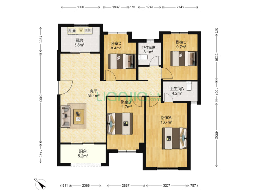正荣府 4室1厅2卫 124平方