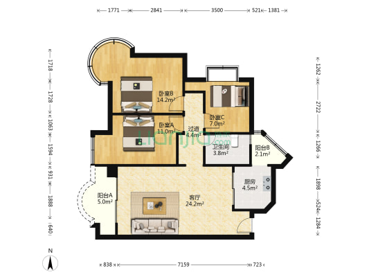 城市杰座 3室1厅1卫 99平方