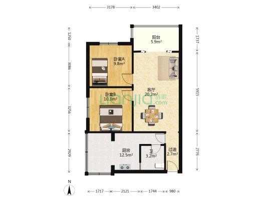 平安小区 2室1厅1卫 71平方