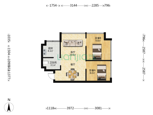 洲际华府广场 2室1厅1卫 70平方