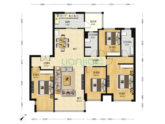 卓越樾山府 4室1厅2卫 143平方