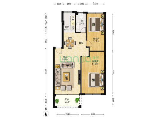 士林苑 2室1厅1卫 82平方