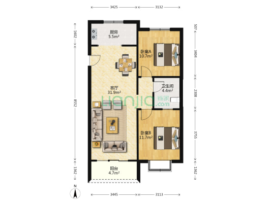 奥润澜庭 2室1厅1卫 102平方