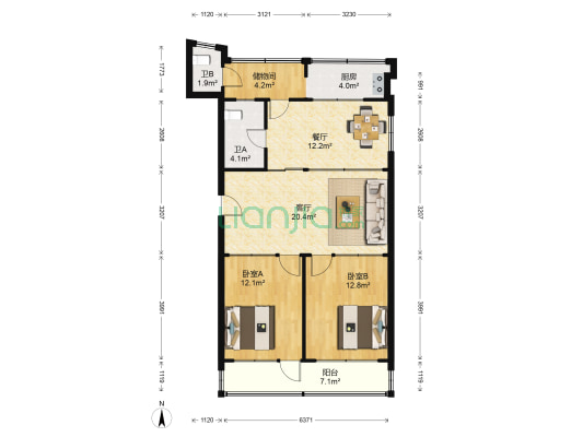 潍坊大酒店宿舍 2室2厅2卫 99平方