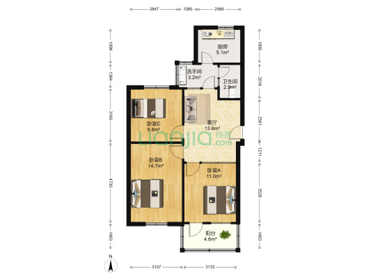 翠园东街 3室1厅2卫 77平方