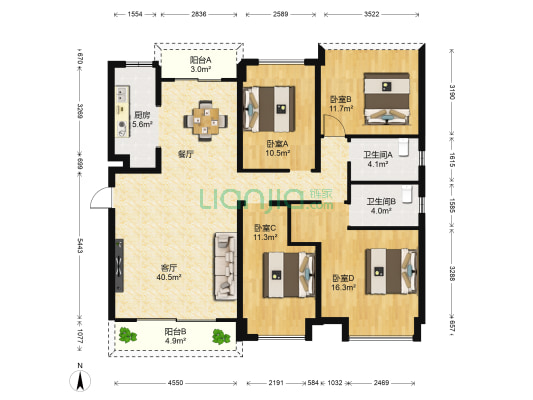 碧桂园招商大名府 4室1厅2卫 139平方