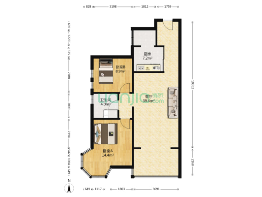 金岸红堡 2室1厅1卫 97平方