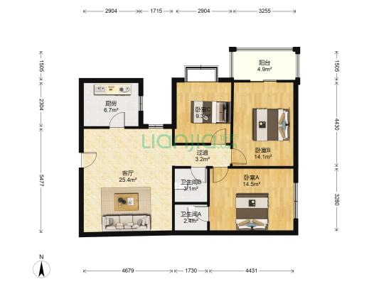 天保郦景 3室1厅2卫 108平方