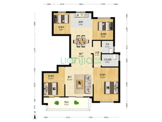崇文家苑 4室2厅2卫 126平方