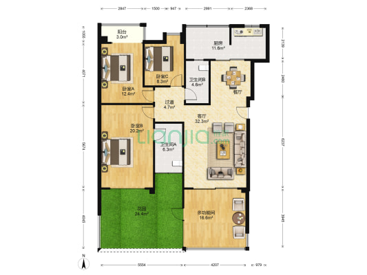 曲江南苑 4室1厅2卫 126平方