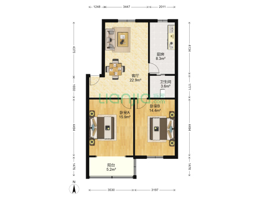 天福园 2室1厅1卫 80平方