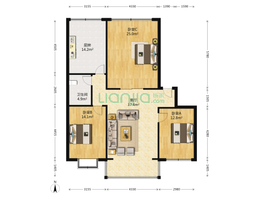 税務小區 3室1厅1卫 143平方