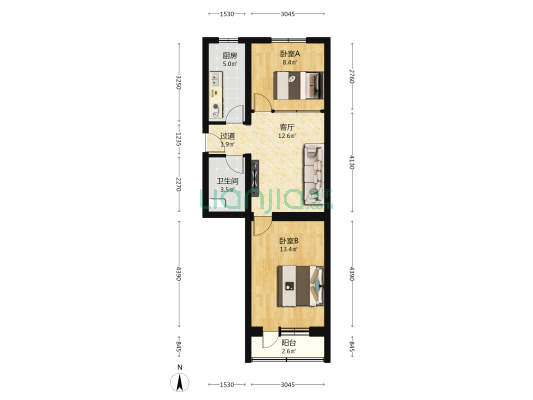 明春东园 2室1厅1卫 63平方