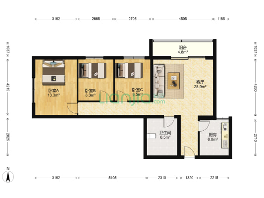 和平街十一区 3室1厅1卫 103平方