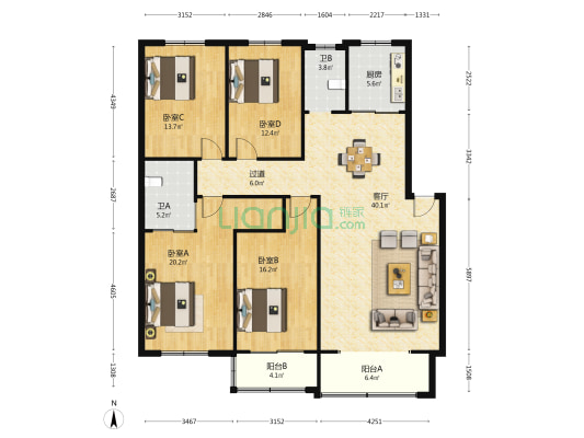 馨宇锦园小区 4室1厅2卫 149平方