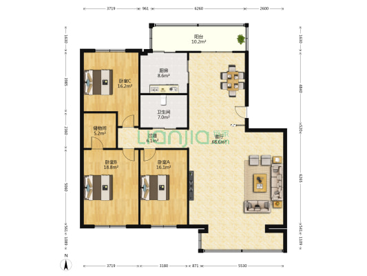 新宇富贵苑 3室1厅1卫 189平方