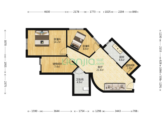 碧云公馆 2室1厅1卫 101平方