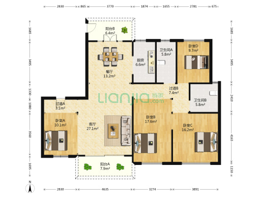 梧桐华府 4室2厅2卫 167平方