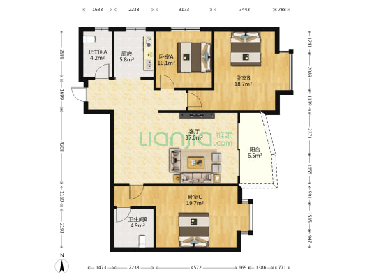 青山领域 3室1厅2卫 128平方