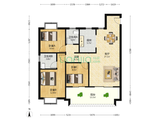 望悦湖金茂悦 3室1厅2卫 113平方