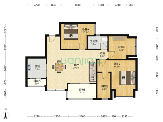 万科金开悦府苍悦 3室1厅1卫 102平方