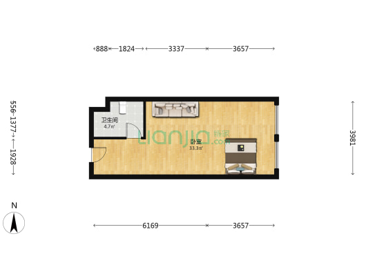 神仙树6号院 1室0厅1卫 61平方