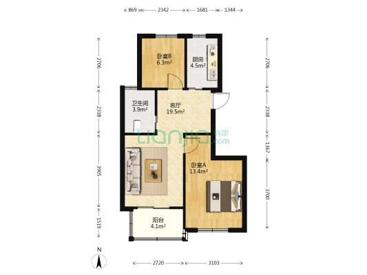 安和家园 2室1厅1卫 74平方