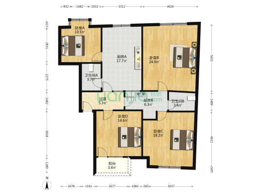 北排街75-79号 4室0厅2卫 124平方