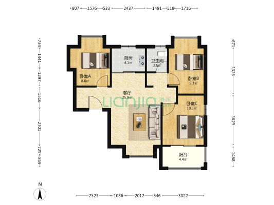 四季花语四期 3室1厅1卫 88平方