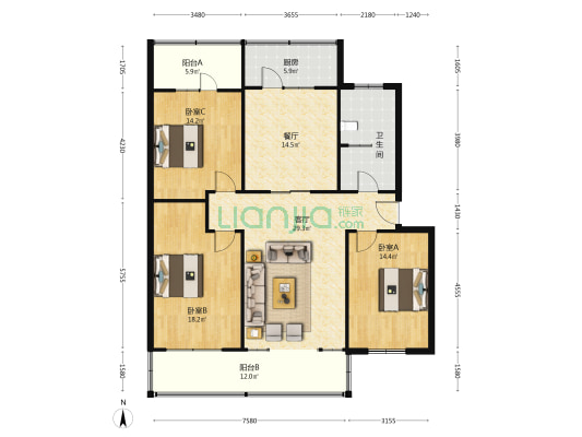 国税小区 3室2厅1卫 146平方