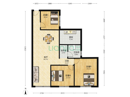 农机苑小区 3室1厅2卫 115平方
