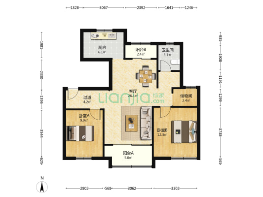 崇州佳苑北区 2室1厅1卫 97平方