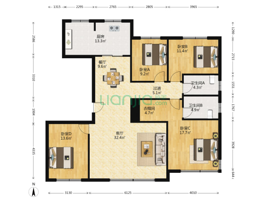 旅游路金茂府 4室2厅2卫 166平方