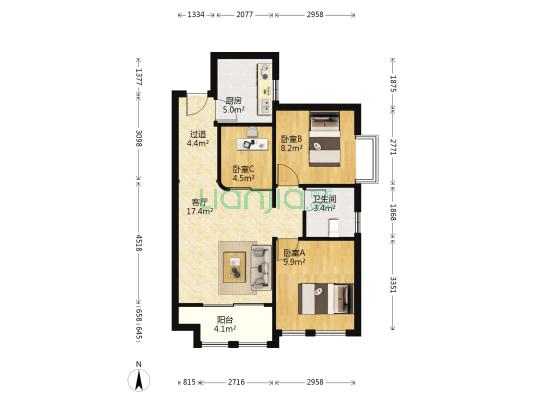夏商新纪元 3室1厅1卫 84平方