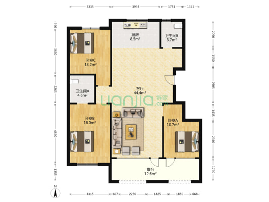 恒信崇文湖 3室1厅2卫 106平方